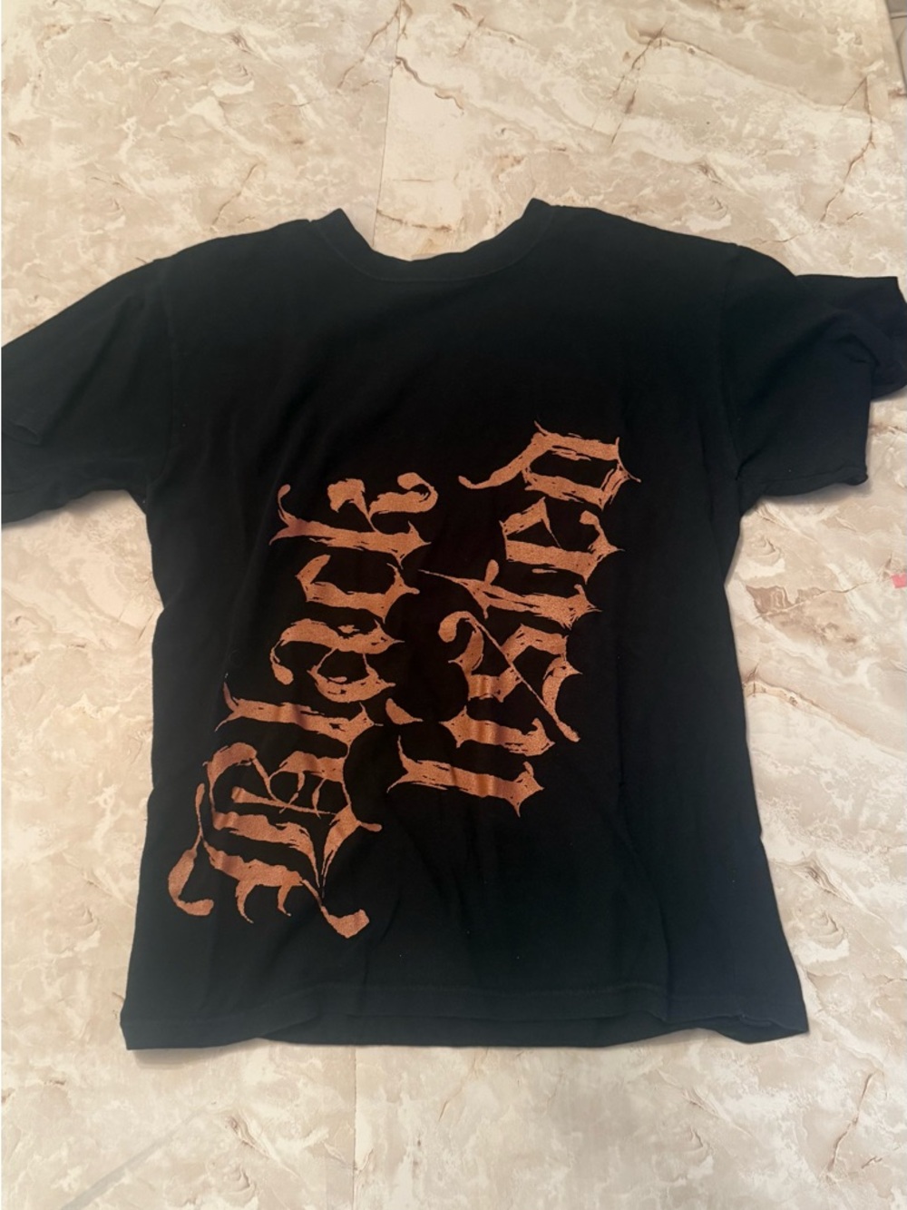 Black Graphic Tee with Brown Gothic Print